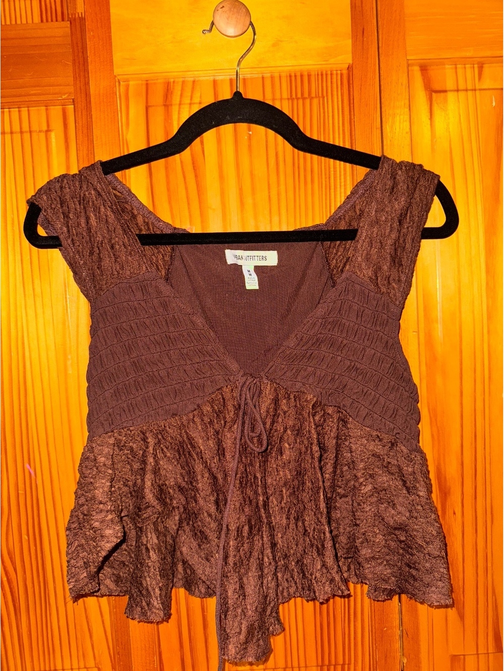 Urban Outfitters brown smocked peplum top